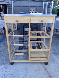 Stainless steel and wood kitchen cart