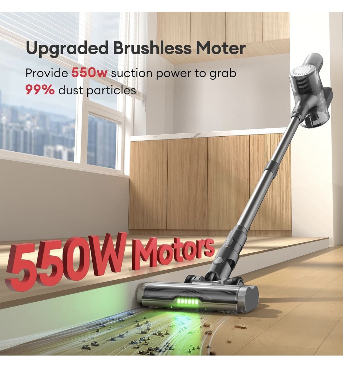 Ultenic Cordless Vacuum Cleaner, 550W 50Kpa Stick Vacuum with Car Dashboard Screen, Tangle-Free Brush for Pet Hair, Max 45mins Runtime, LED Display To