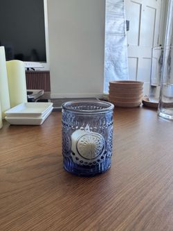 Blue Embossed Glass Candle Holder (30 count)