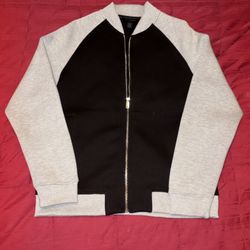 Magaschoni Mens Gray & Black Bomber Jacket Size Medium (M) Full Zip