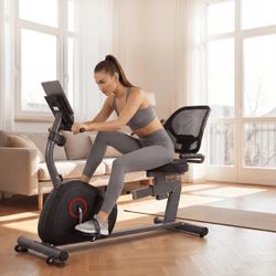 Recumbent Exercise Bike for Home Stationary Bike Sturdy Quiet 8 Levels Recumbent Bikes Large Comfortable Seat Heart Rate Handle & iPad Holder for Gym 