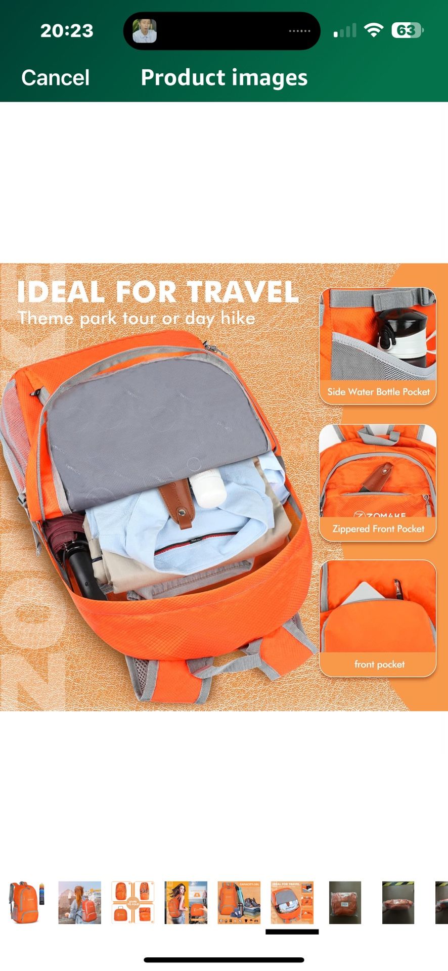 ZOMAKE Lightweight Packable Backpack 30L, Foldable Hiking Backpacks Water Resistant Compact Folding Daypack for Travel(Orange)