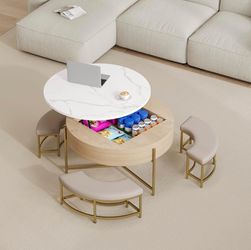Lift top coffee table with 3 stools