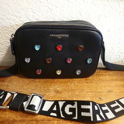 Rare Karl Lagerfeld Paris Leather Simone Rainbow Glass Studded Heart Crossbody (Read)