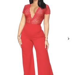 Large Lovely Lace Jumpsuit - Red