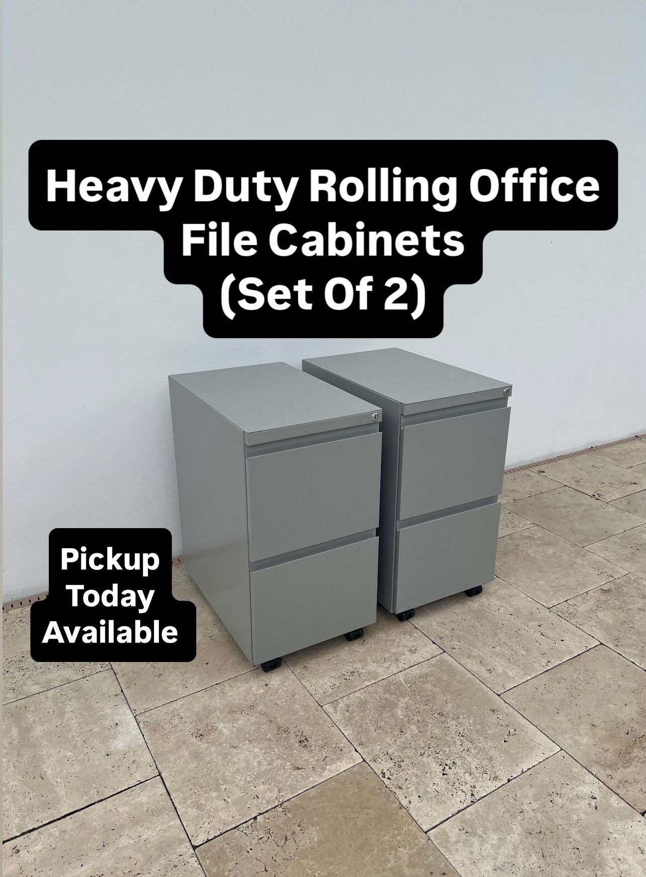 Rolling Office File Cabinets (Set Of 2) Pickup Today Available (NO KEYS)