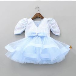 Sequins Flared Blue Baby Dress