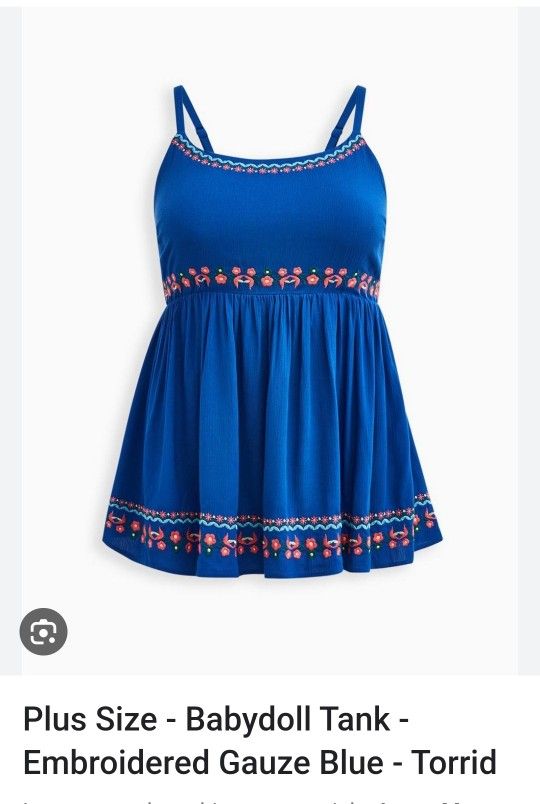 BNWT Torrid Babydoll Embroidered Gauze Woven Tank Top