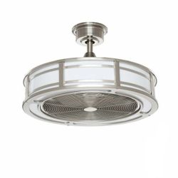Nickel Brushed enclosed Ceiling Fan/Light. 23” LED Indoor/Outdoor.