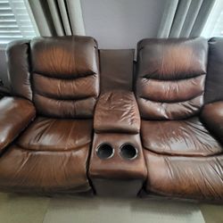 Brown Leather Reclining Couches & Chair Set