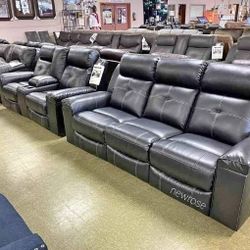 Kempten Black Power Recliner Living Room Set Same Day Delivery 