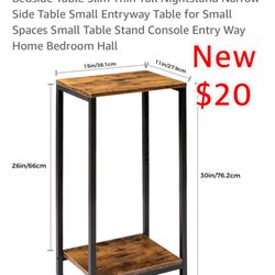 New Tall End Table High Skinny Tall Side Table  Bedside Table Slim Thin Nightstand $20