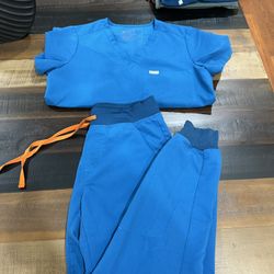 Figs Alps Blue XS Shirt /XS Petite Pants (orange Drawstring) 