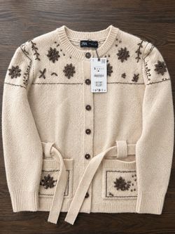 Zara Floral Embroidered Knit Cardigan