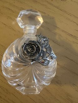French Cristal crystal glass perfume bottle Embossed pewter