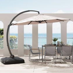 11FT Cantilever Patio Umbrella with Base Included, Large Cantilever umbrella with 360°Rotation, Heavy-Duty Offset Outdoor Umbrella for Patio,Pool,Gard