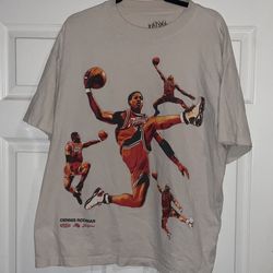 Dennis Rodman Apparel Graphic T-Shirt Designer Mens XL  Earth Tone Vintage Style Cotton Chicago Bulls Champion Excellent Condition only worn twice