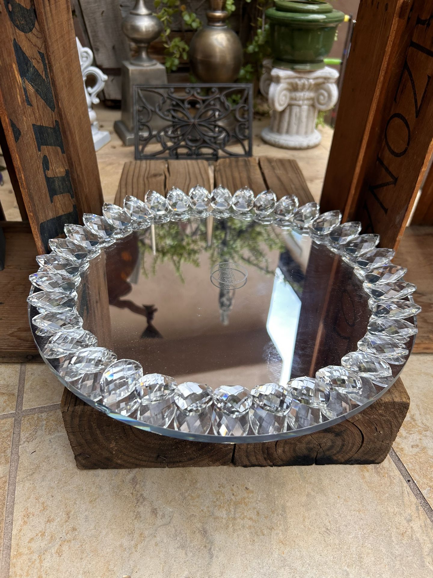 VIDALI COLLECTION 13" Mirrored Lazy Susan Spinner Crystal Stones 360° Spins