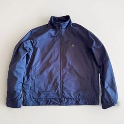 Polo Ralph Lauren Zip Up Jacket Large Dark Blue Preppy White Check Lining
