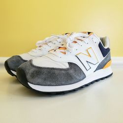 NEW BALANCE Men's 574 Split Sail Natural Indigo Sneakers (9D/10.5 Ws) White/Navy