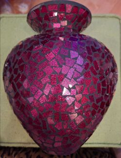 VINTAGE PURPLE MOSAIC HEART SHAPED VASE HOME DECOR