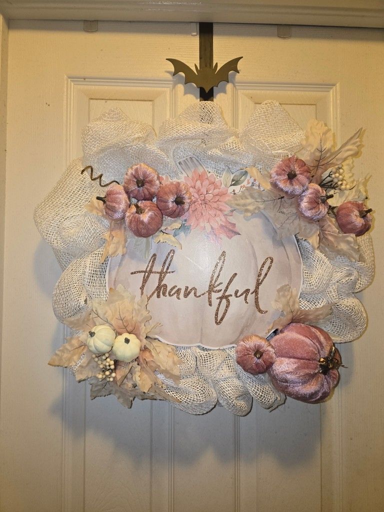 White and Pink Thankful Wreath