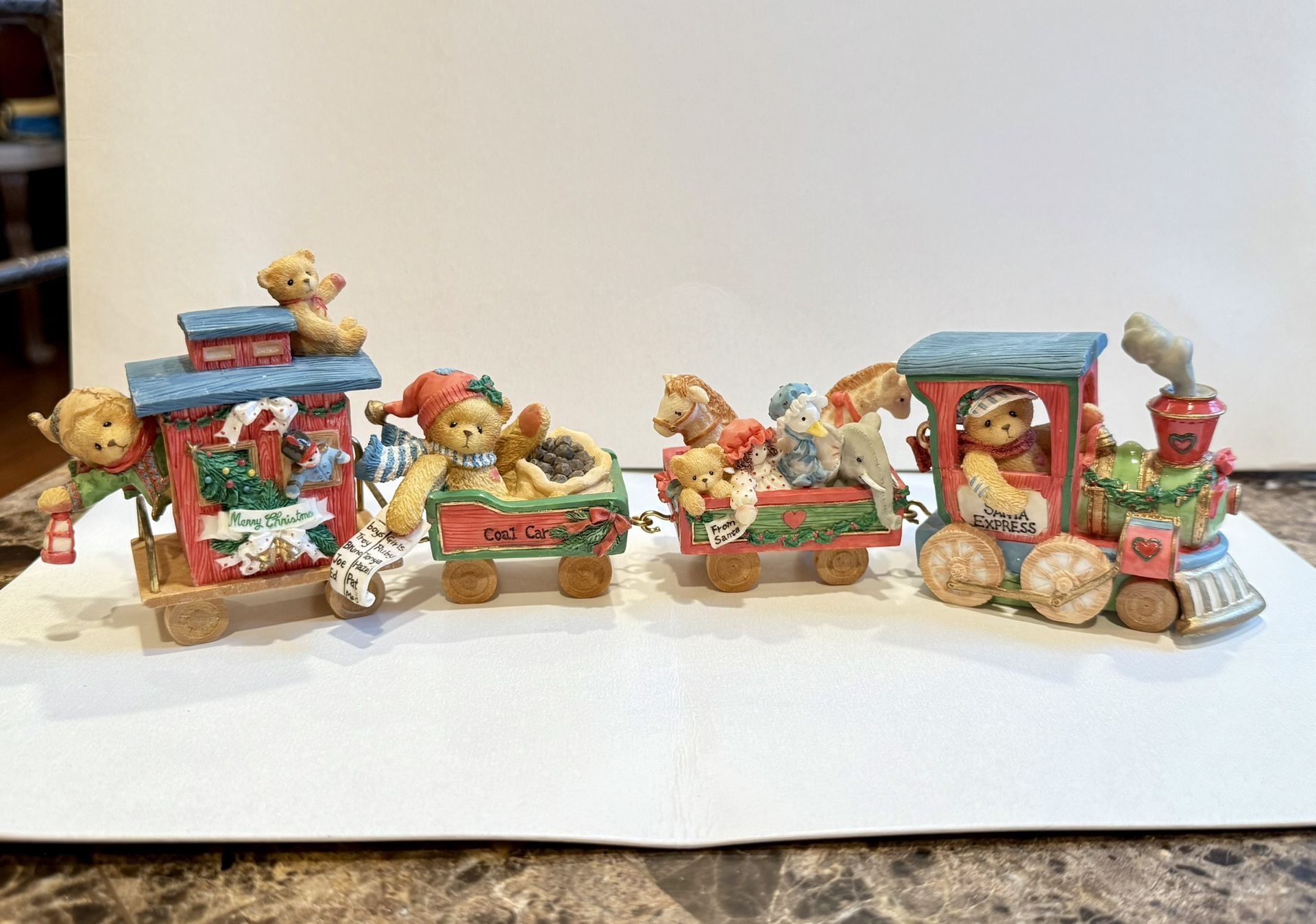 1996 VTG Cherished Teddies Santa Express 4 Pieces Train Set Figurine