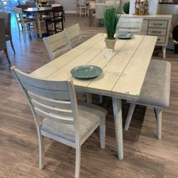 6 Pcs Dining Room Set Dining Table 4 Chairs and Bench 