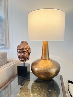 Large Copper Color table Lamps With white shades (2)