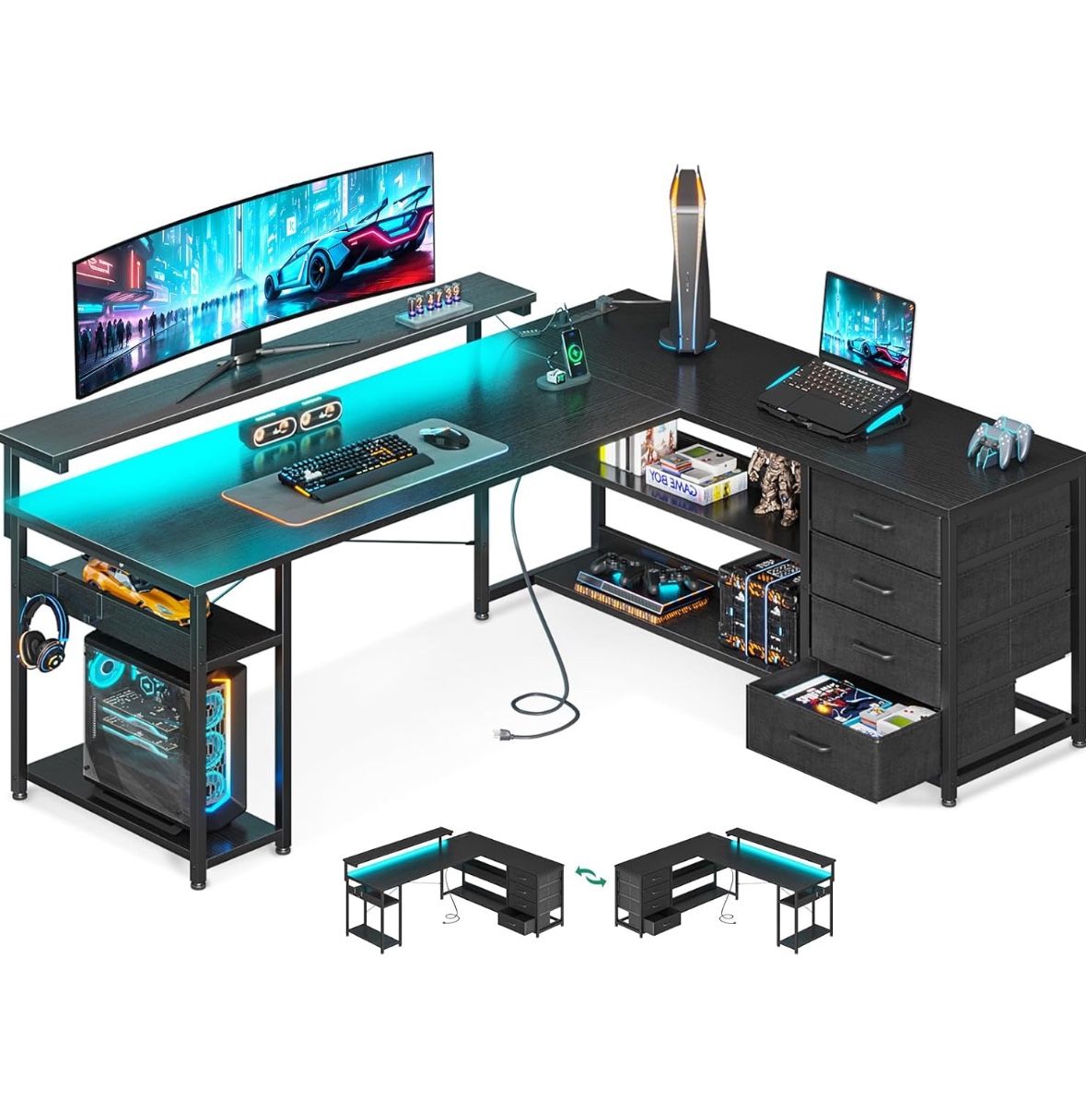 Carbon Fiber 66 Inch L Shape Desk