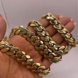 385.4 Gms 10KT Yellow Gold Solid Flat Miami Cuban Chain