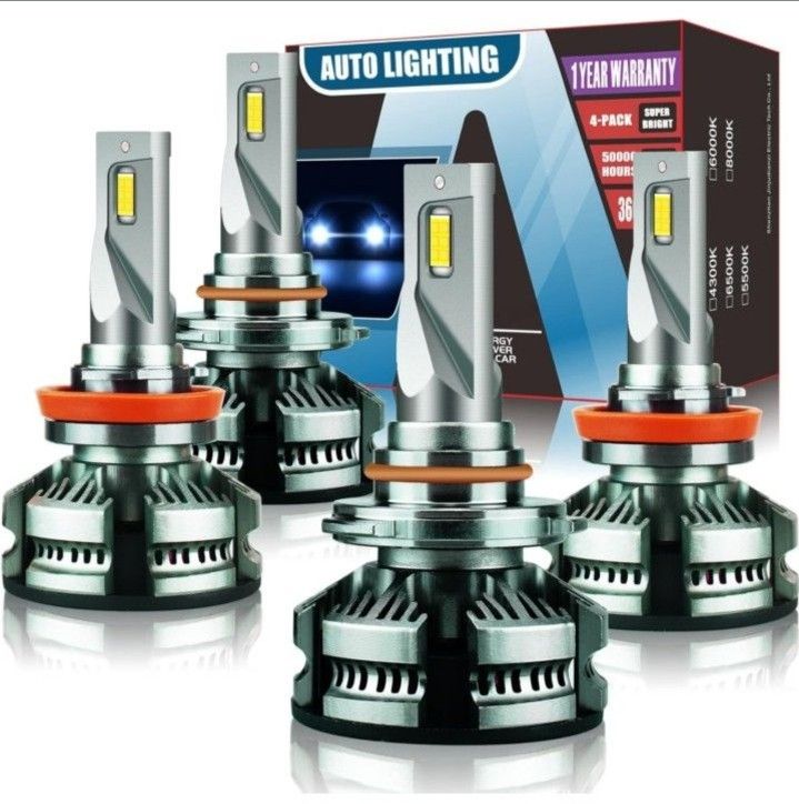 Super Brightness 200W 40000LM H11 and 9005 Powersports Light Bulbs 6000K, Pack of 4