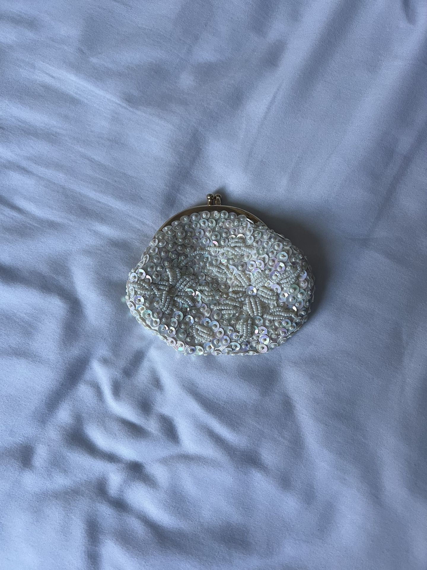 Vintage Embellished White Sequin Coin Purse