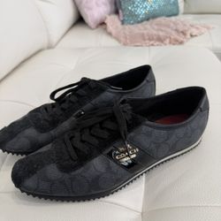 COACH Signature IVY Leather Trainer Black Sneakers