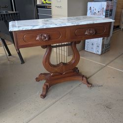 Victorian  Real Marble Top Lyre Table