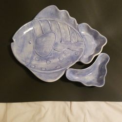 BLUE FISH, CHIP'N DIP 16.5" TREASURE CRAFT Blue Fish Chip & Dip, 2 Piece