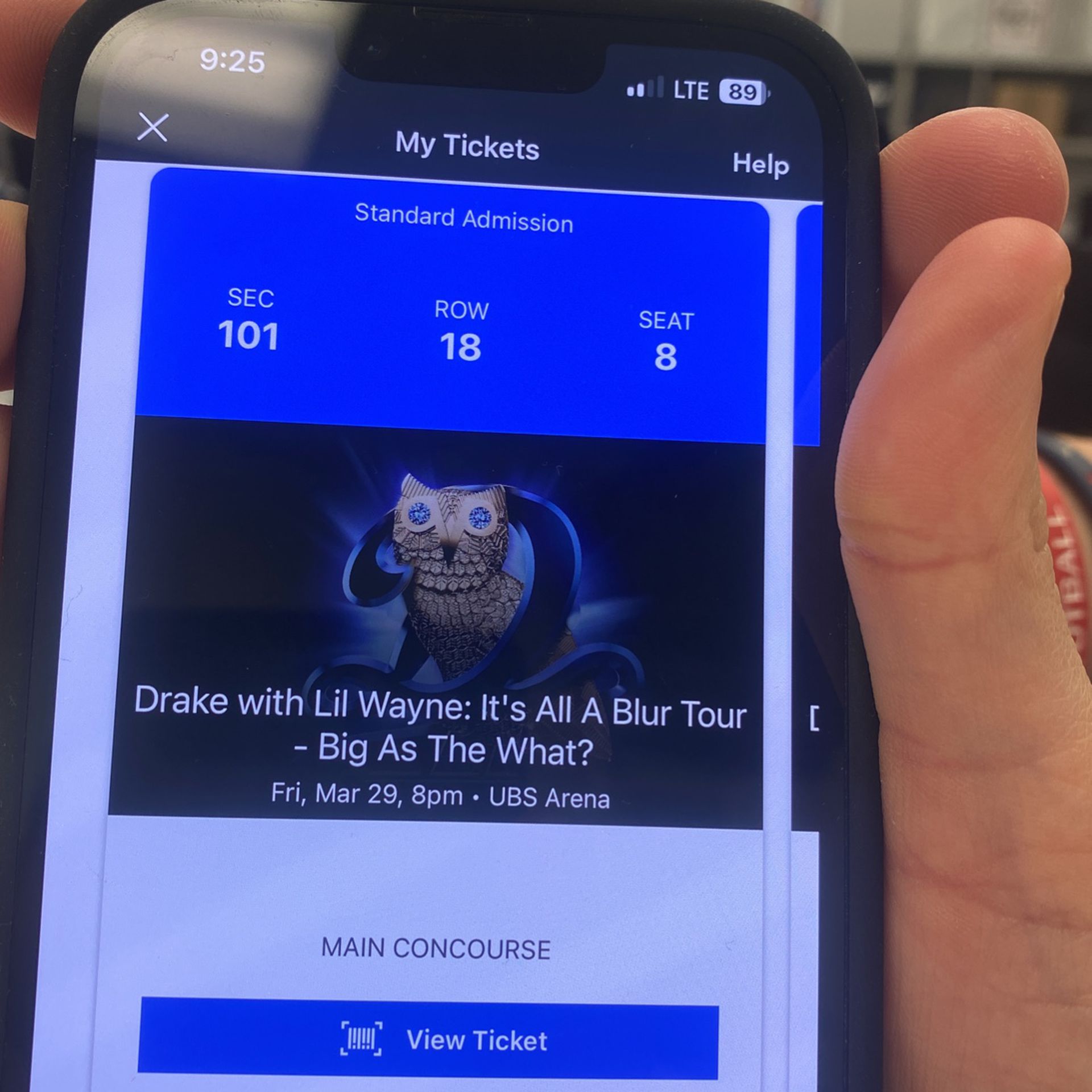 Drake With Lil Wayne It’s All A Blur Tour - Big As The What ? Friday Mar 29 8 Pm UBS Arena  Sec 101 Row 18 Seat 8&9