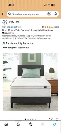Zinus 10 Inch Twin Foam and Spring Hybrid Mattress, Medium Feel