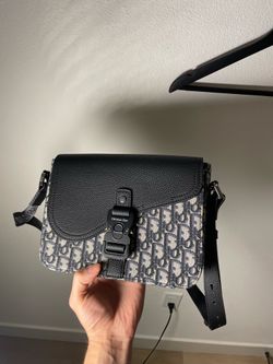 Christian Dior Oblique Jacquard Messenger / Saddle Style Crossbody Bag Black & Gray Adjustable Strap