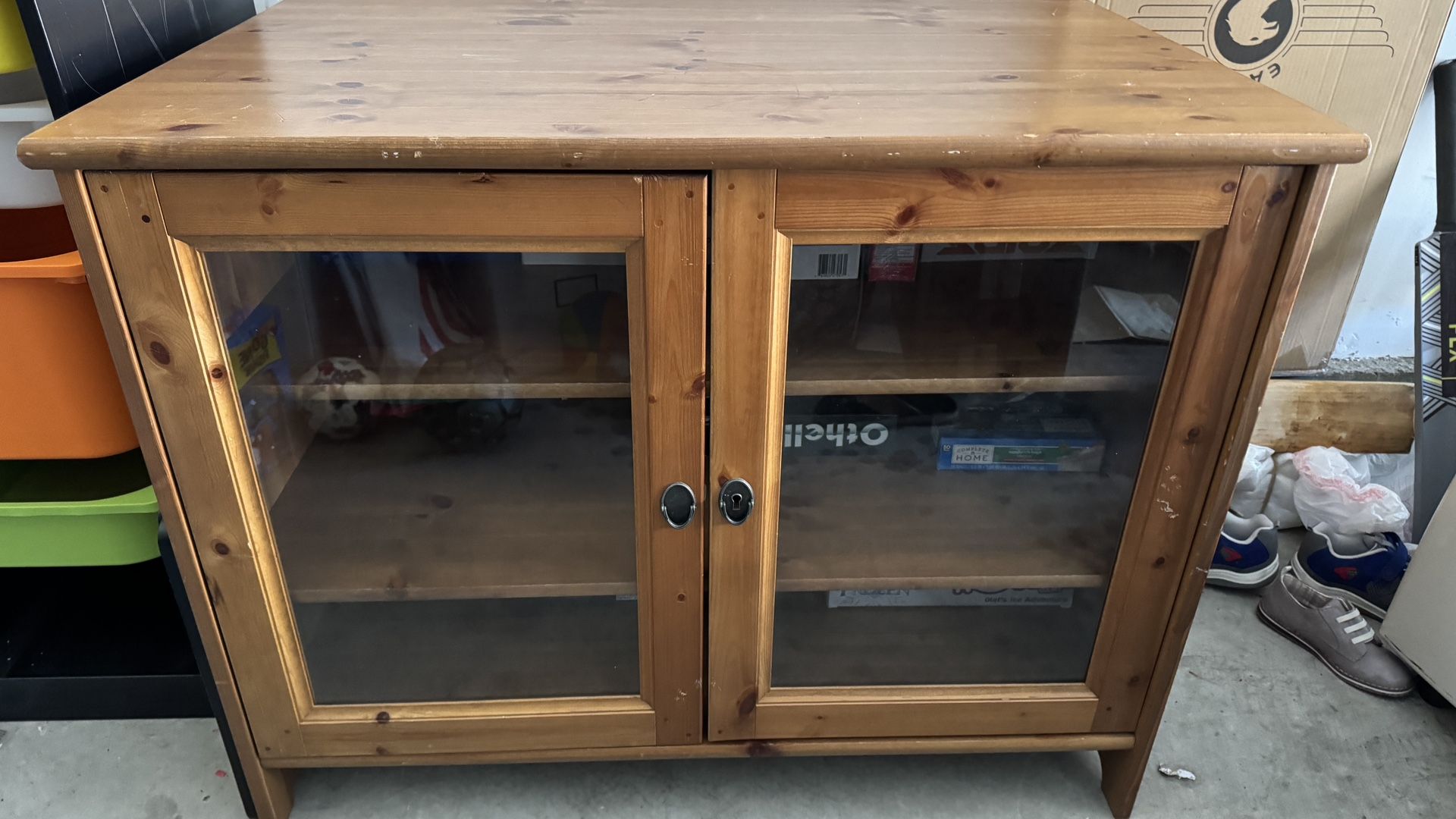 Wooden TV Stand with Glass Doors