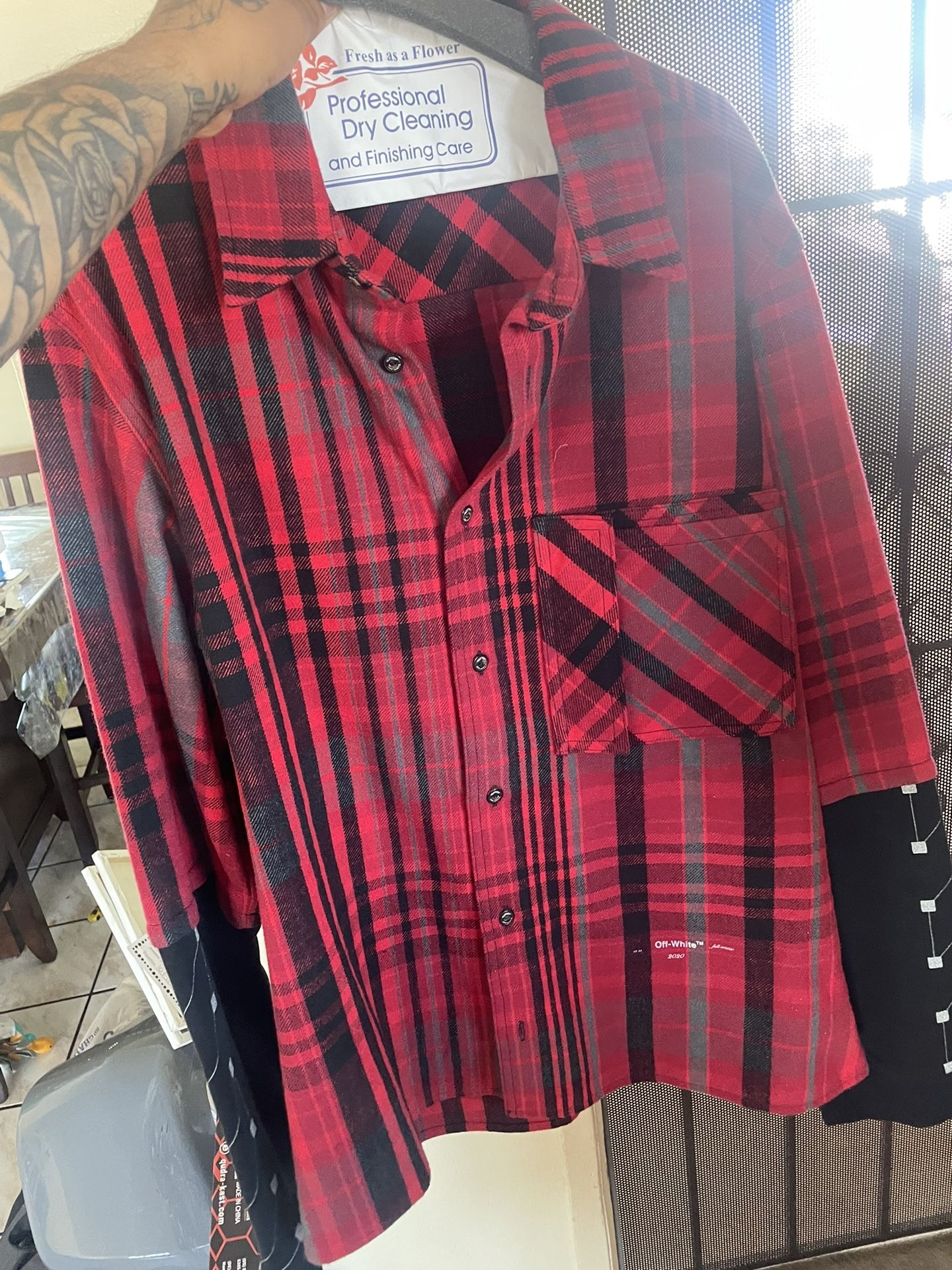 Off White Long Sleeve Plaid Shirt 