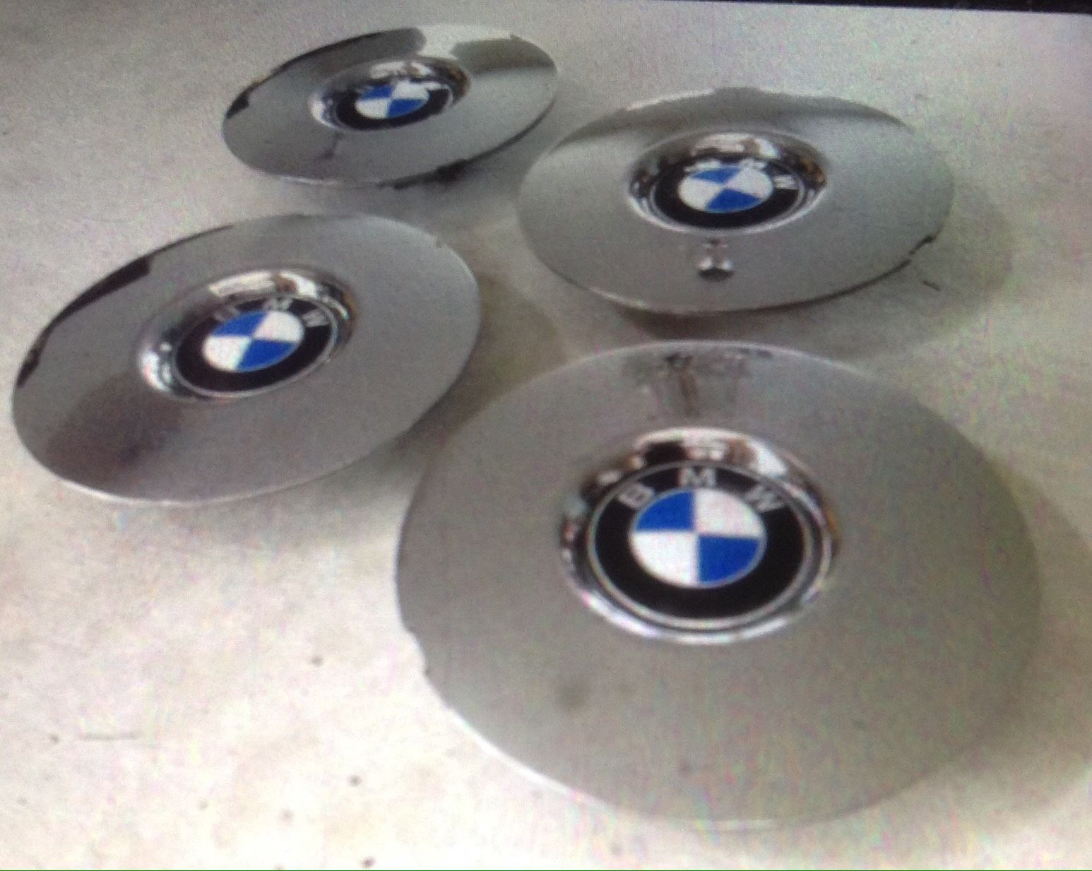 4 BMW CHROME OEM WHEEL HUBCAP POP IN CENTER with EMBLEM (1 178 728) part #1914 (will text clear photos)