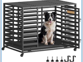 HOME Heavy-Duty Dog Crate Cage for Large Dogs, XL, Expandable, with Removable Tray, Door, Lockable Wheels, 107 x 70 x 82.5 cm, Ink Black PPD023B01