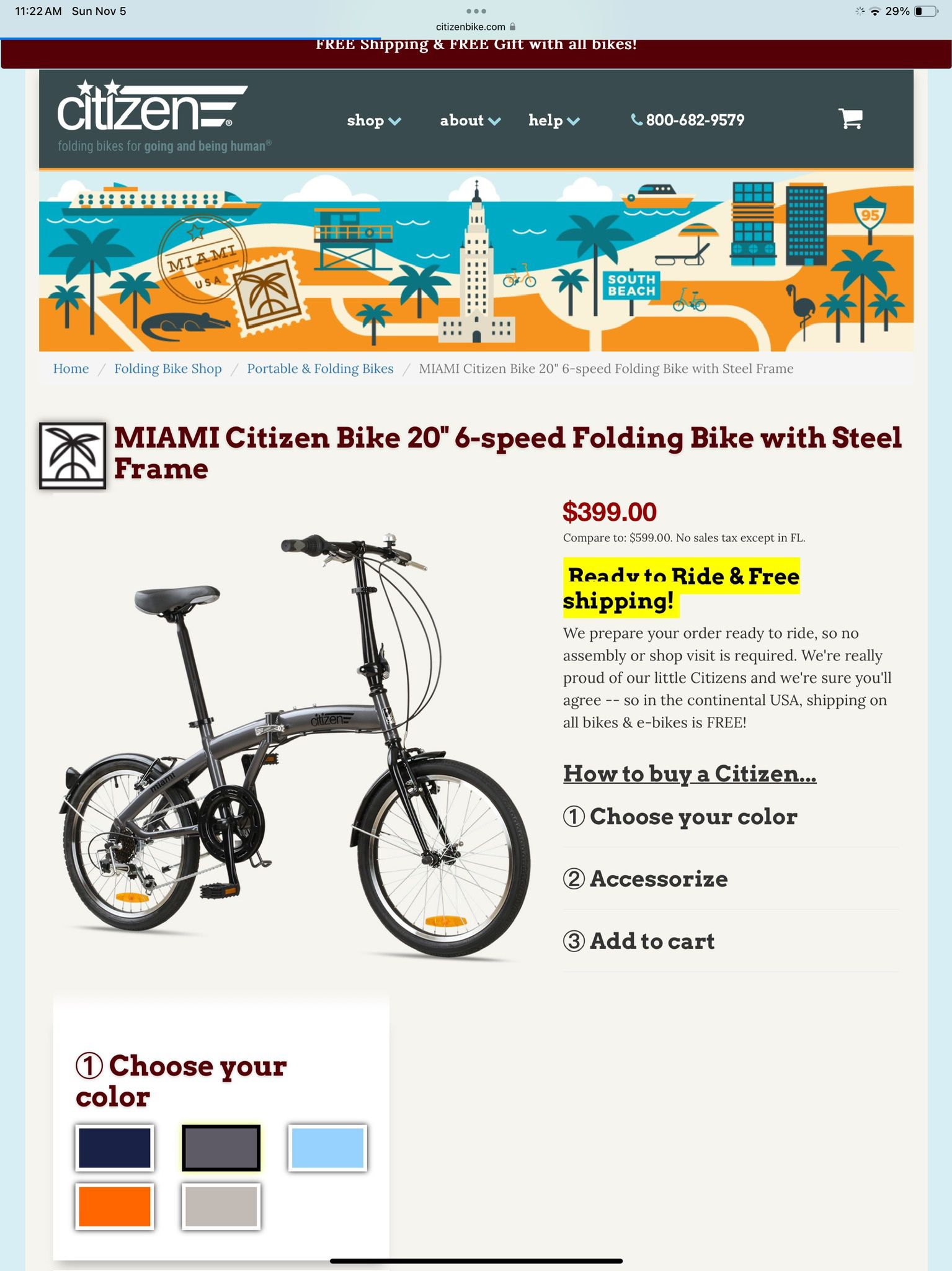 MIAMI Citizen Bike 20" 6-speed Folding Bike with Steel Frame - $150 (Boston)