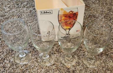 Brand New Set of 4 Libbey Glass Stemmed Claret / 16.25 ounce Goblet Glasses in Box, Perfect, USA Made