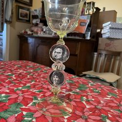 Emperor Napolean I and Empress Josephine Medallion Green Glass Drinking Goblet 
