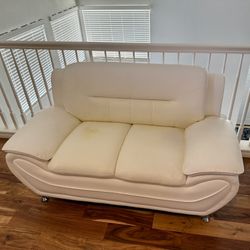 White Leather Loveseat Sofa 