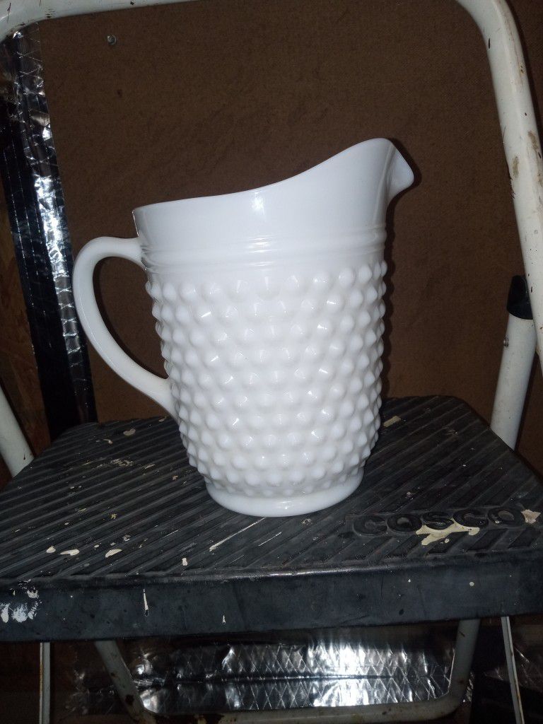 Milk Glass Hobnail Pitcher