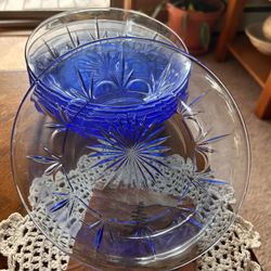 Avon Vintage Cobalt Blue Glass 6.1/2” Salad Bowls, Set of Six.