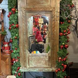 Antique Amazing 96 Tall 40 Wide Solid Wood Metal Base Mirror Shipped From India